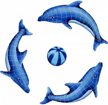 Artistry In Mosaics Dolphin Group (1 Free Blue Ball) Porcelain Pool Design 62" x 62"